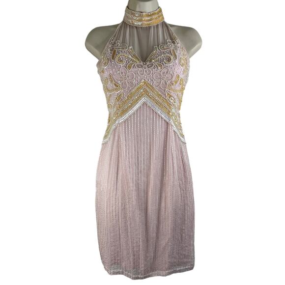 VTG Beaded Halter Dress European Sz 34 SMALL Cocktail Party Fairycore Retro 70s - Picture 2 of 16